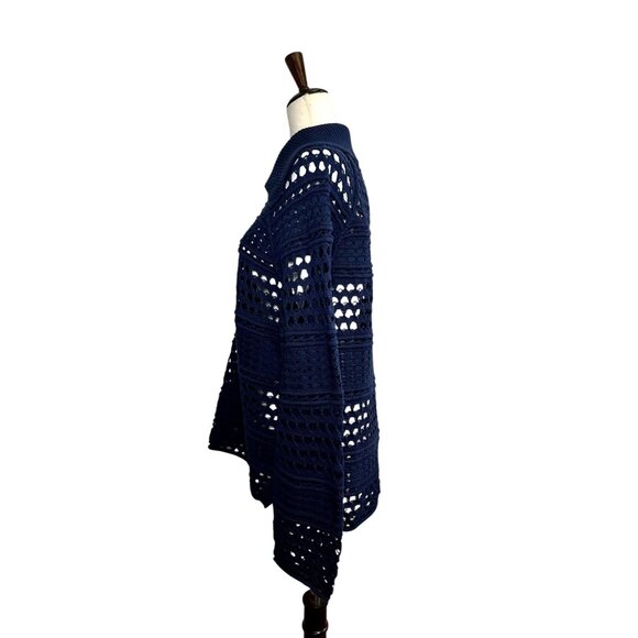 Sundance Women’s Medium Navy Crochet Knit Sweater – 100% Cotton Boho Beach M - Picture 4 of 7